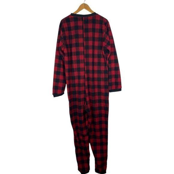 SLEEPYHEADS Men's Red Black Buffalo Check One Piece Pyjamas Loungewear US L - Picture 4 of 8
